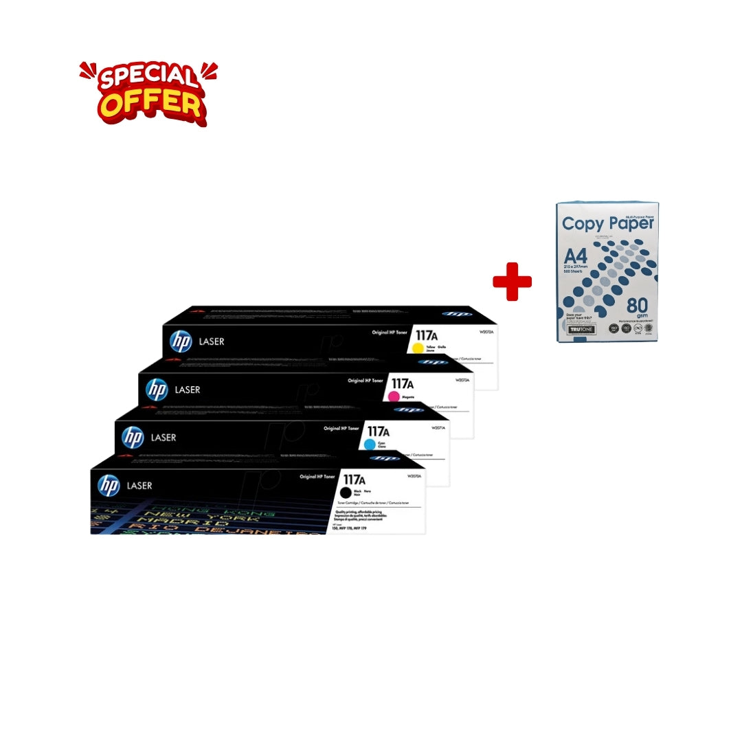 HP 117A Black-Cyan-Magenta-Yellow Toner Combo Pack + A4 Paper Packet