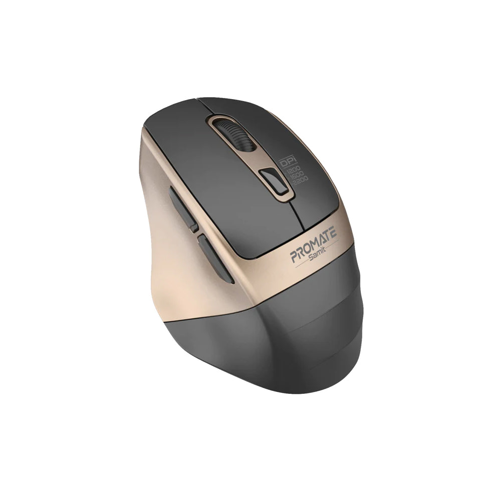 PROMATE Samit 2.4GHz Ergonomic 2200 DPI Silent Click Wireless Mouse - Gold