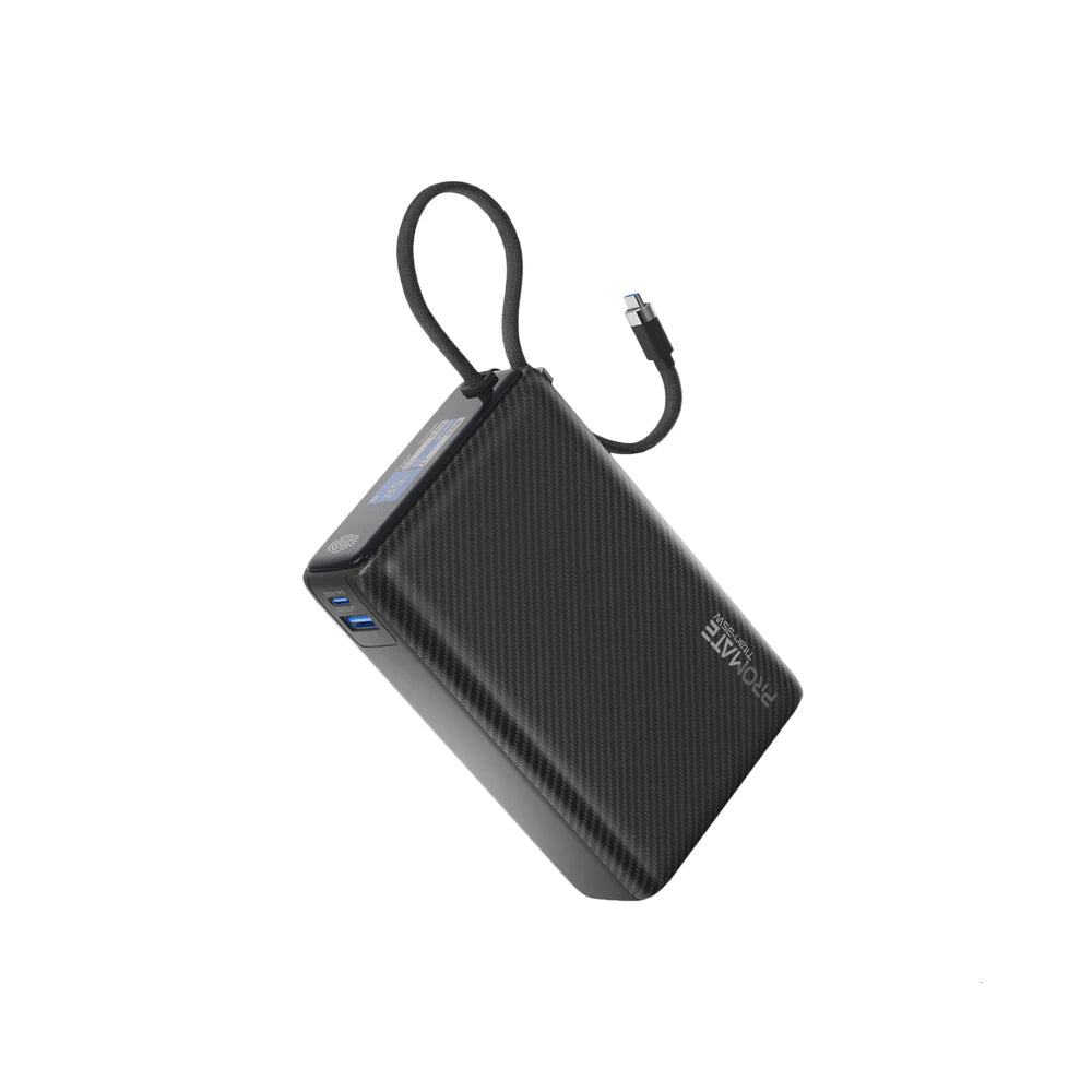 Promate Titan-35W 20,000mAh 35W SuperSpeed™ Power Bank with Built-in USB-C Cable & TFT Screen