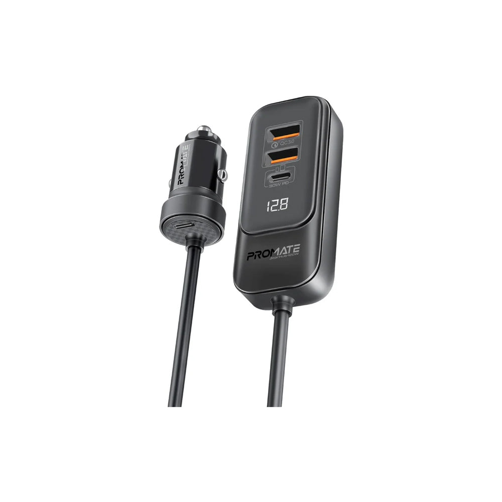 Promate GearHub-120W 120W RapidCharge™ Car Charger with Multi-Port Backseat Charging Hub