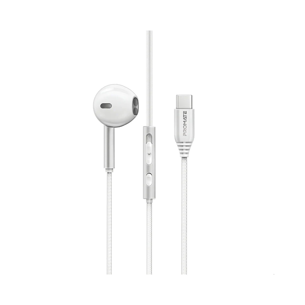 Promate Laxi-M High Fidelity USB-C ENC Mono Wired Earphone - White