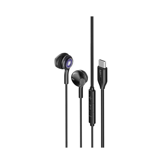 Promate LumiBuds-C LumiSound™ Transparent Stereo USB-C Wired RGB Earphones - Black