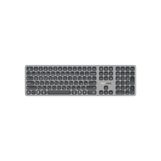 Promate ProKeys-X2 Full-Size Triple-Mode Slim Wireless Keyboard w/ Scissor Keys, & Multi-Device Connectivity EN-AR
