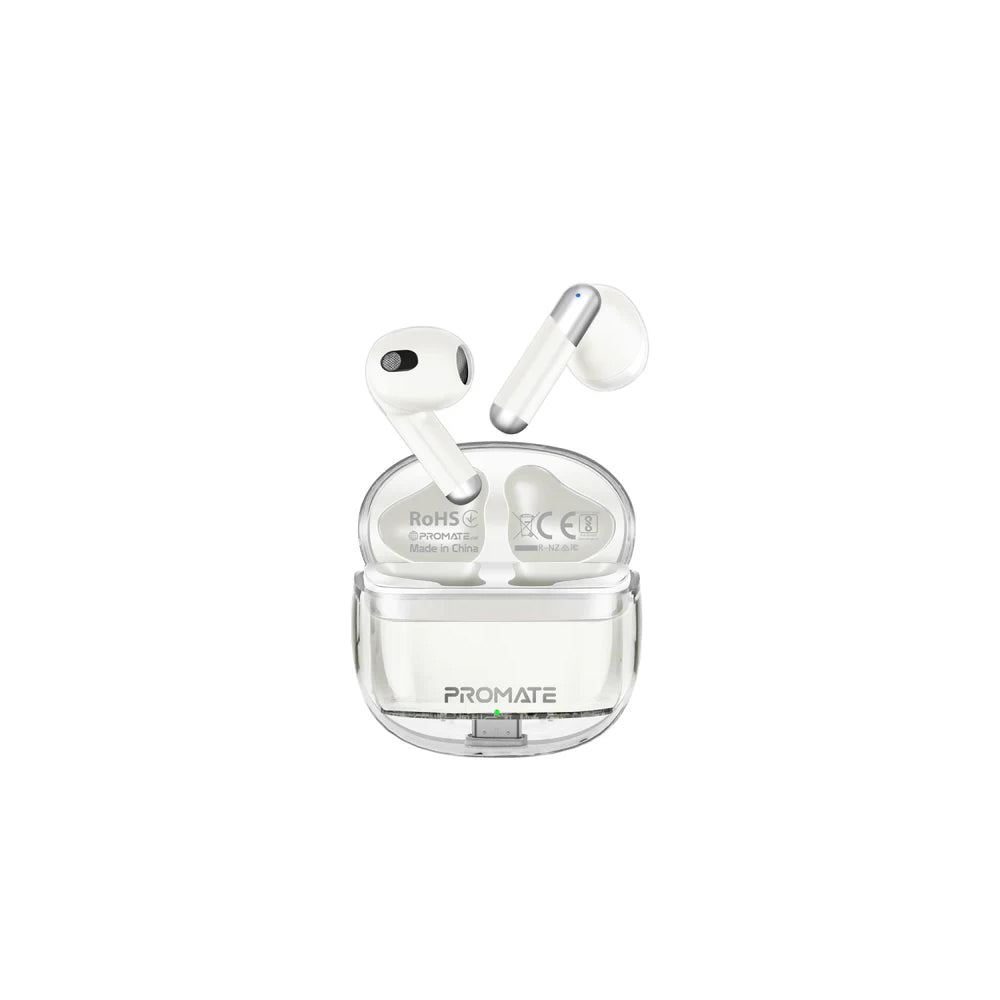 Promate TransPods High Definition Transparent TWS Earbuds with IntelliTouch - White