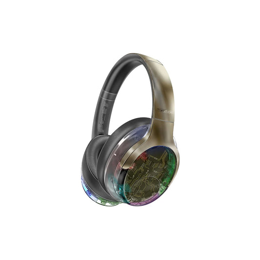 Promate TransTune Active Noise Cancelling Hi-Fi Stereo Wireless Headphones with RGB Lights - Gun Metal