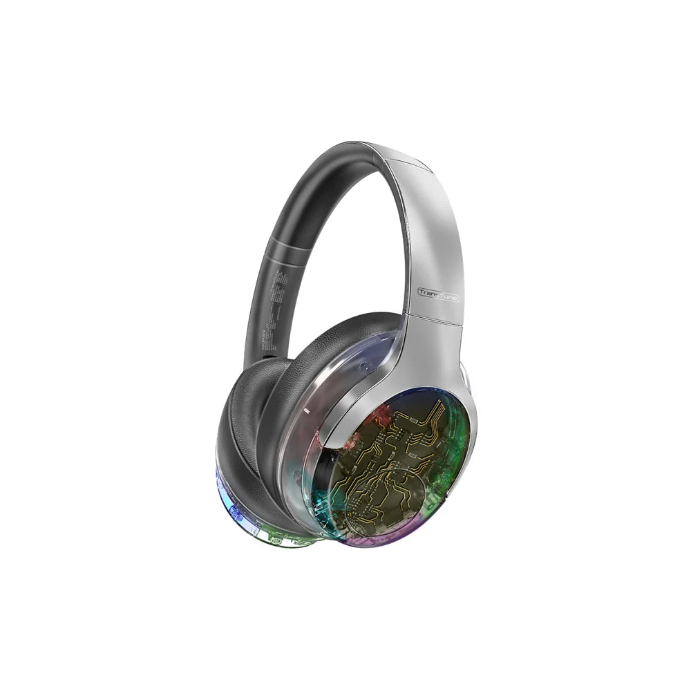 Promate TransTune Active Noise Cancelling Hi-Fi Stereo Wireless Headphones with RGB Lights - Silver