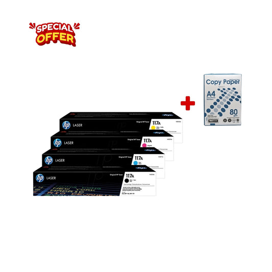 HP 117A Black-Cyan-Magenta-Yellow Toner Combo Pack + A4 Paper Packet
