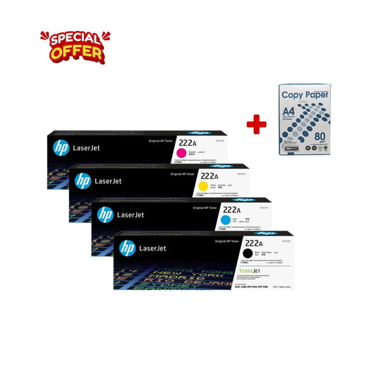 HP 222A Black-Cyan-Magenta-Yellow Toner Combo Pack + A4 Paper Packet