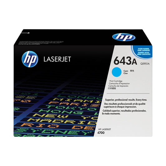 HP 643A Cyan Original LaserJet Toner Cartridge (Q5951A)