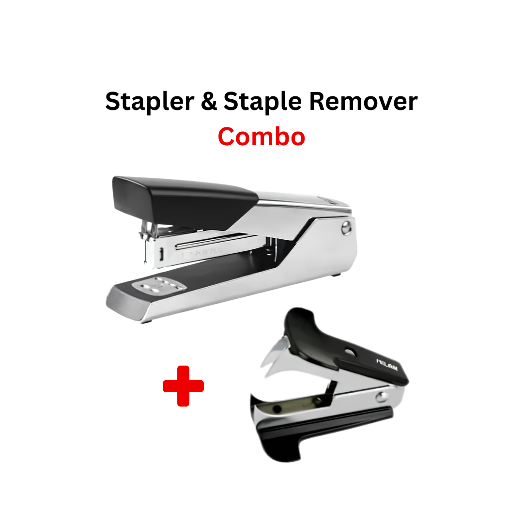 Atlas Chrome Half Strip Metal Stapler Silver/Black (AS-SR5071-CM) with Staple Remover (AS-SR-5371)