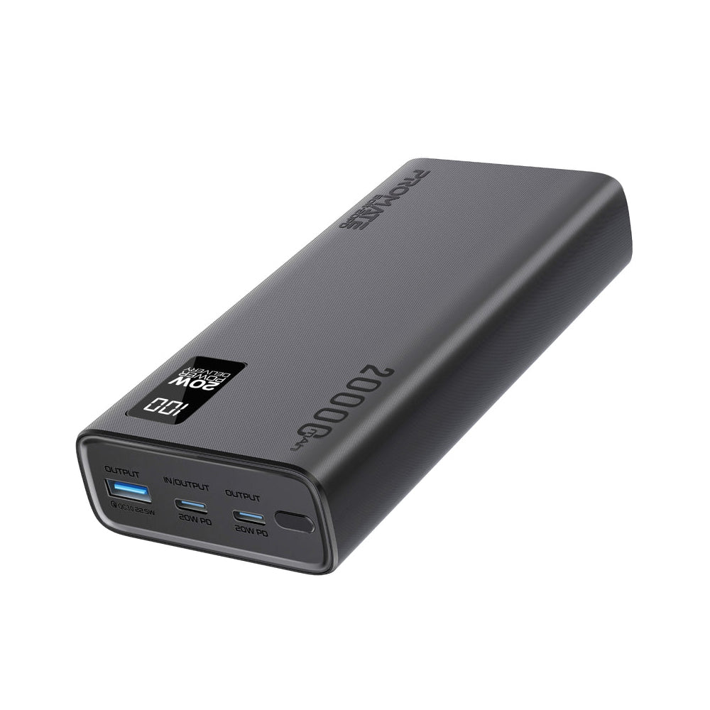 Promate Bolt-20PD 20000mAh Compact Smart Charging Power Bank with 20W PD Dual USB-C and 22.5W USB-A Ports