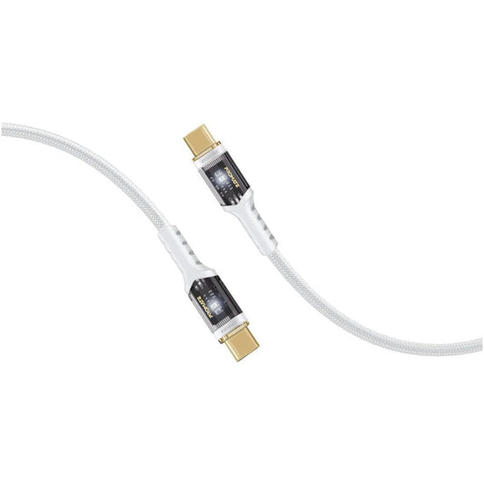 Promate LucidLine-CC120 High Tensile Transparent 100W Power Delivery USB-C Cable with LED Light - White