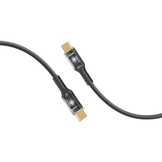 Promate LucidLine-CC200 High Tensile Transparent 100W Power Delivery USB-C Cable with LED Light - Black
