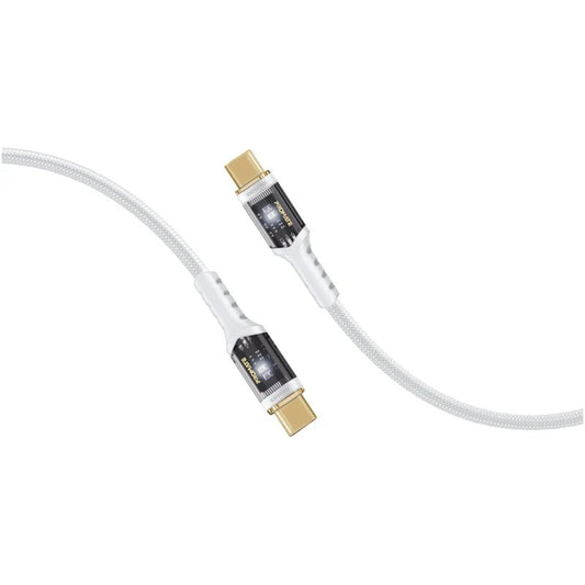 Promate LucidLine-CC200 High Tensile Transparent 100W Power Delivery USB-C Cable with LED Light - White