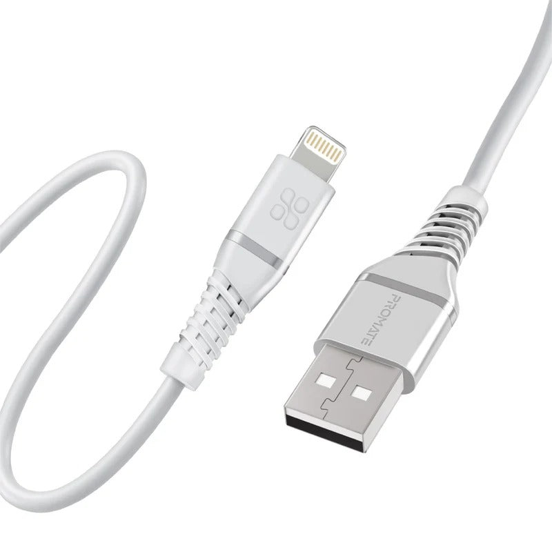 Promate PowerLine-Ai120 High Tensile Strength Data Sync & Charge Cable with Lightning Connector - Black/White