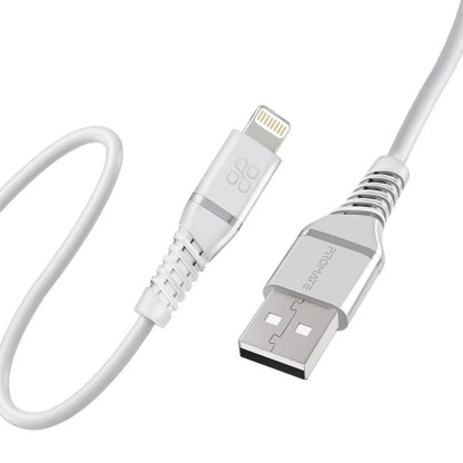 Promate PowerLine-Ai120 High Tensile Strength Data Sync & Charge Cable with Lightning Connector - Black/White