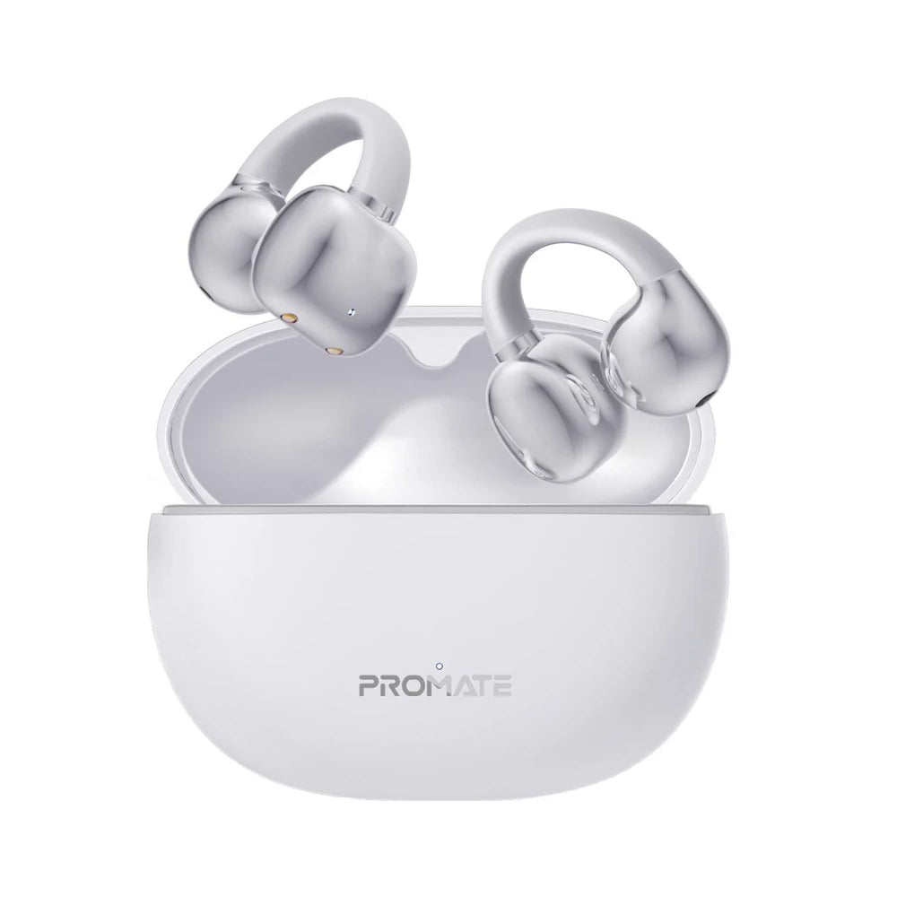 Promate AirClip AudioFit™ Open Ear Clip On TWS Earbuds w/ IntelliTouch - White