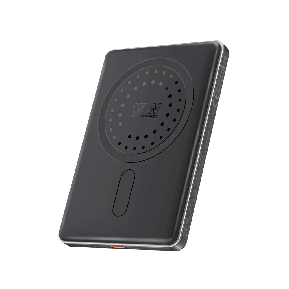 Promate Blade-5 5000 mAh Ultra-Slim Aluminum Crafted MagSafe Compatible Wireless Charging PowerBank - Black