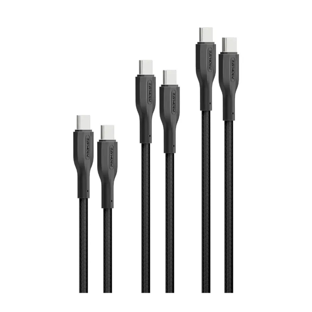 Promate CableKit-CC 3Pcs High Tensile Strength Data & Charge USB-C Cable kit