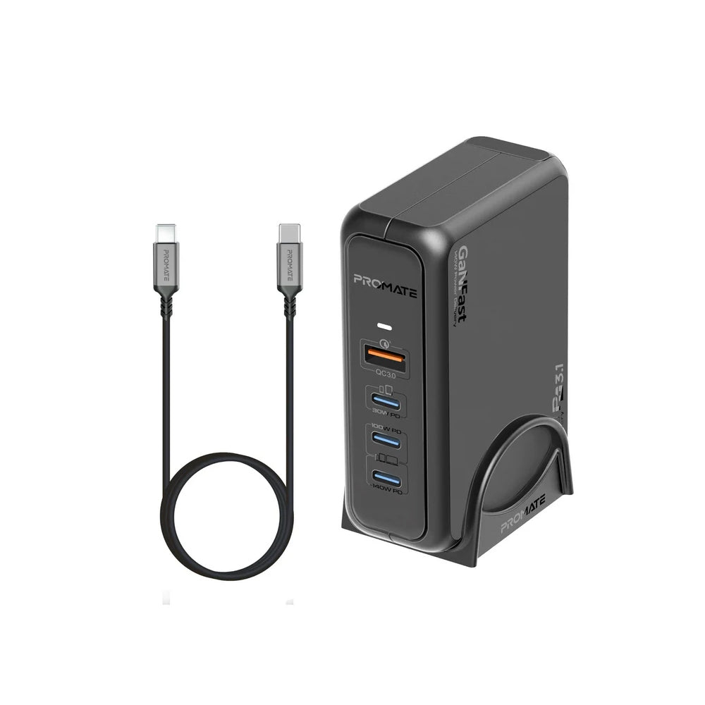 Promate GaNPort-140W 140W Super-Speed GaNFast™ Charging Station with Power Delivery 3.1 & Quick Charge 3.0