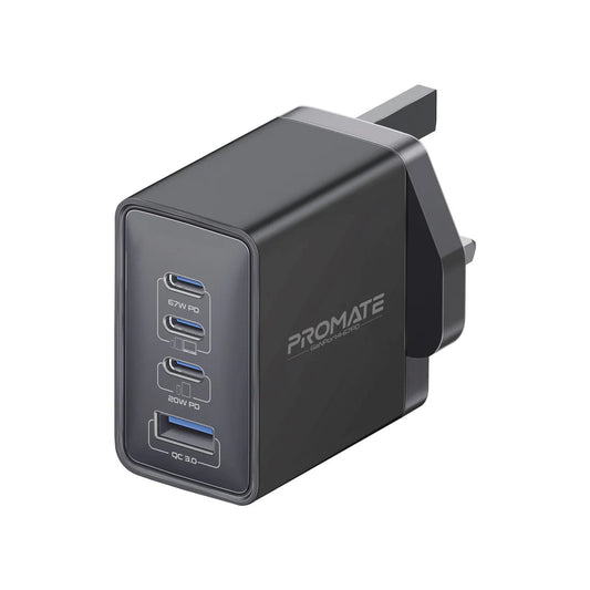 Promate GaNPort4-67PD 67W Power Delivery GaNFast™ Charger with Quick Charge 3.0