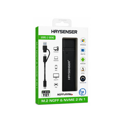 Haysenser M.2 NVMe/NGFF 2-in-1 USB 3.2 Gen 2 SSD Enclosure – 10Gbps Type-C External Case