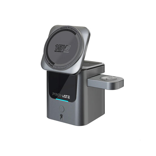 Promate iDock-Trio Ultra-Compact Auto-Fold 15W MagSafe compatible wireless charging station