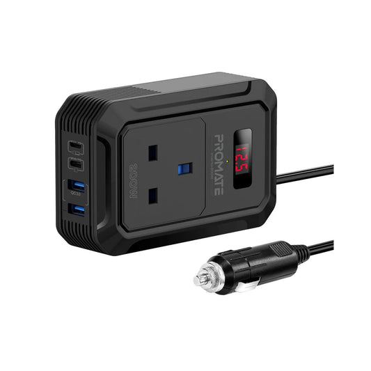 Promate Inverto-200W Multi-Port DC to AC Power Inverter with 200W AC Socket