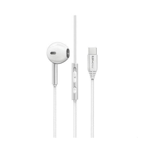 Promate Laxi-M High Fidelity USB-C ENC Mono Wired Earphone - White