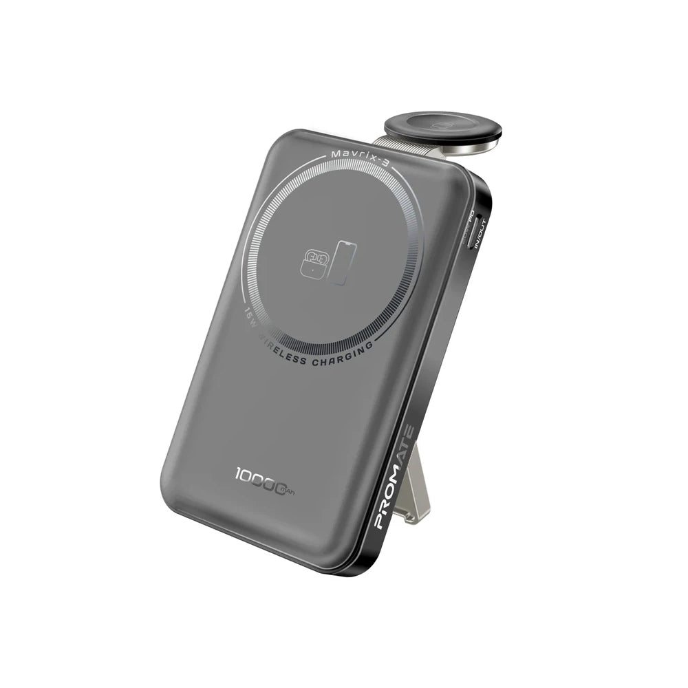 Promate Mavrix-3 10000mAh Ultra-Compact 3 in 1 MagSafe Compatible Wireless Charging Power Bank