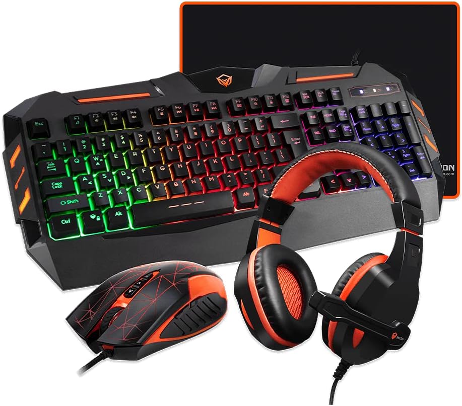 Meetion C500 – 4-in1 Combo Gaming Keyboard, Mouse and Mouse pad with Gaming Headset, Wired LED RGB Backlight for Computer PC/Laptop - Black