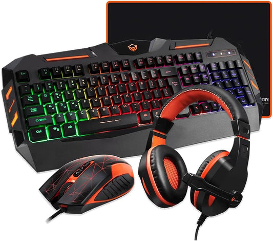 Meetion C500 – 4-in1 Combo Gaming Keyboard, Mouse and Mouse pad with Gaming Headset, Wired LED RGB Backlight for Computer PC/Laptop - Black