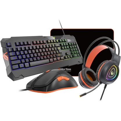 Meetion MT C505 4 in 1 Gaming Combo Kit: RGB Keyboard, 3200DPI Mouse, Backlit Headphone With Omni Directional Microphone, High Precision Mouse Pad