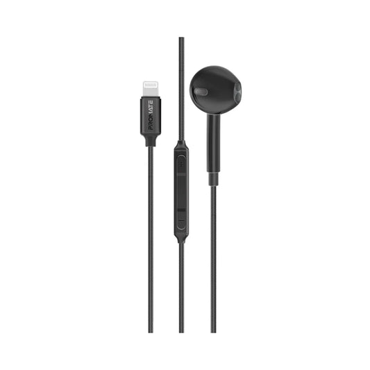 Promate MonoPod-LT MFI Certified Ergonomic In-Ear Wired Mono Earphone with Lightning Connector - Black