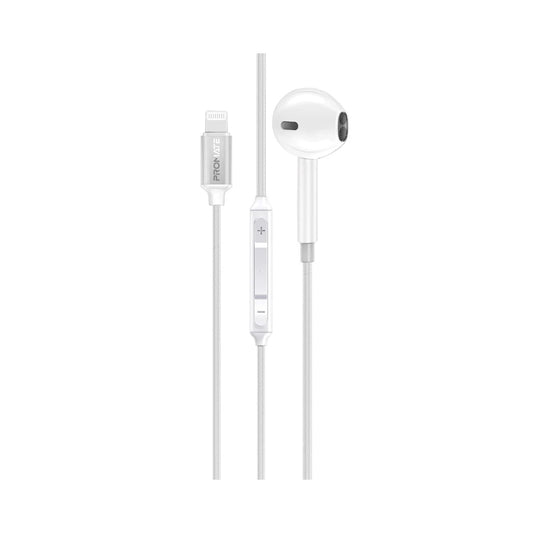 Promate MonoPod-LT MFI Certified Ergonomic In-Ear Wired Mono Earphone with Lightning Connector - White