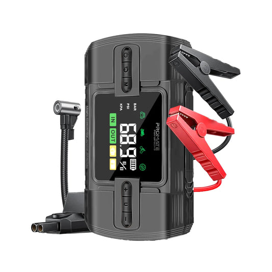 Promate PatrolPack-3 1200A/12V High-Capacity Jump Starter 150PSI Air Compressor with 12000mAh Power bank & Flashlight