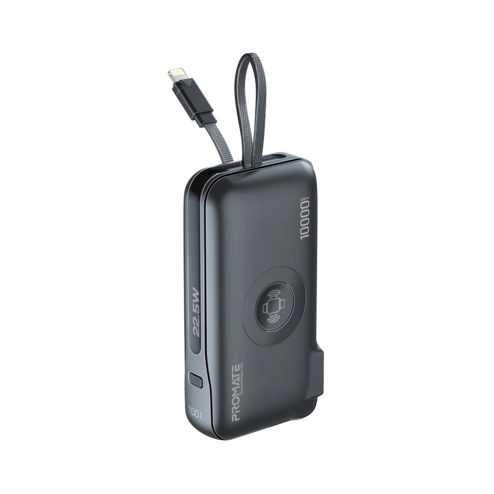 Promate PowerPack-10i 10000mAh  Ultra-compact Fast-Charging Power Bank with AC Charger, Apple Watch Charger and Built-In Ligh