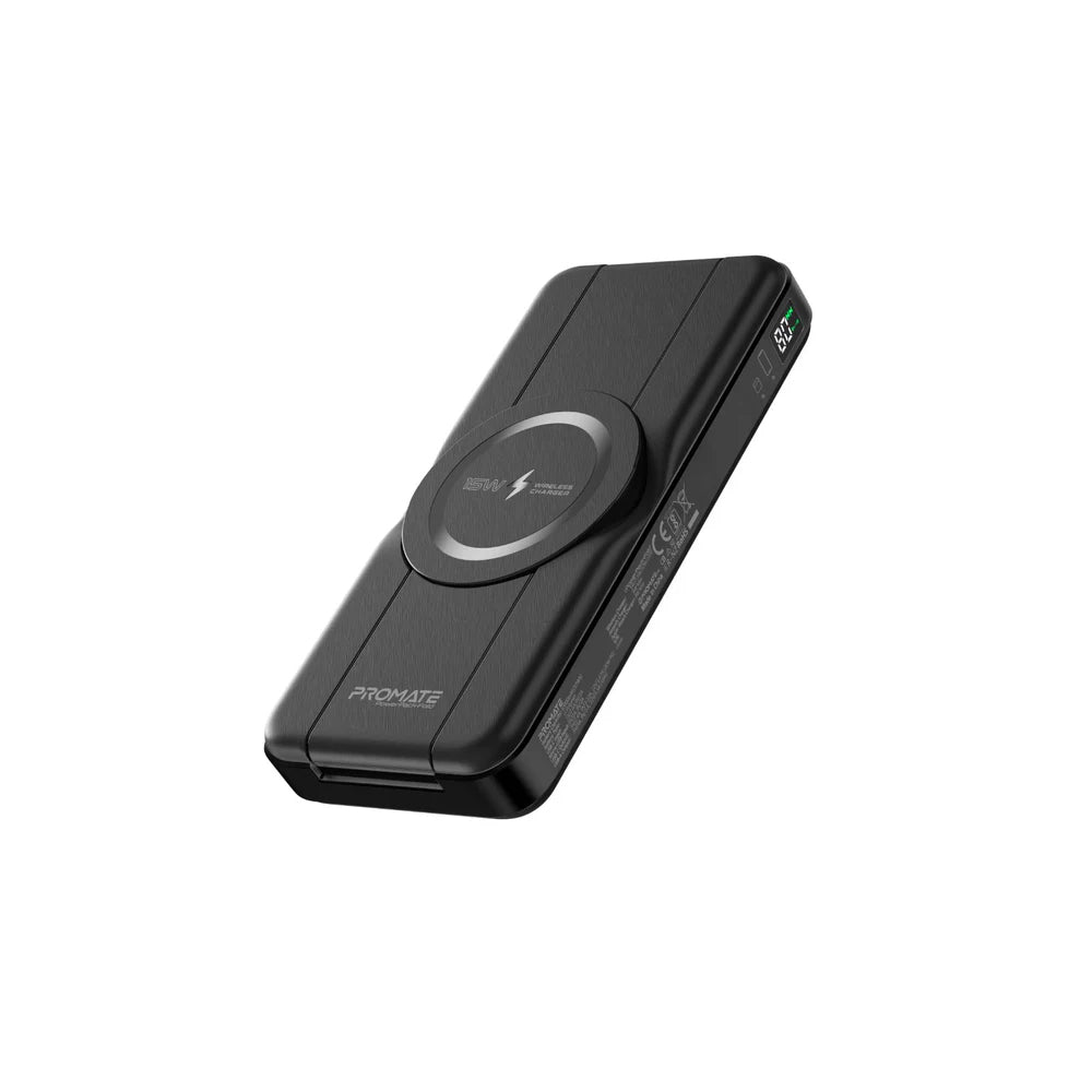 Promate PowerPack-Fold 10000mAh 5-in-1 Foldable MagSafe Compatible Wireless Charging Power Bank