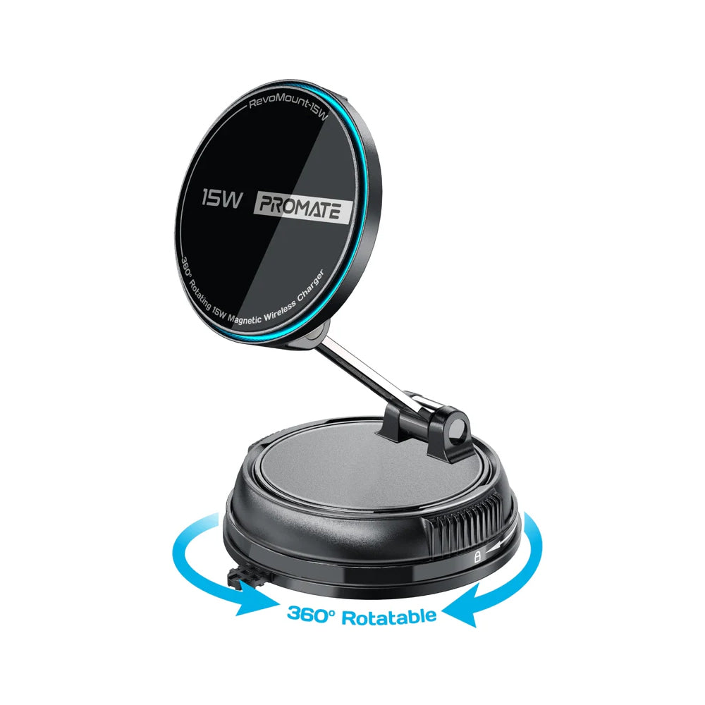 Promate RevoMount-15W SecureGrip™ 360° Cradleless 15W MagSafe Compatible SmartPhone Charger Mount