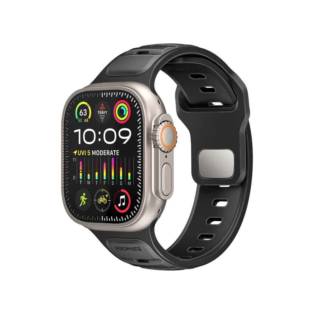 Promate SiliBand-DC Durable Two-Toned Silicone Sporty Watch Band - Black