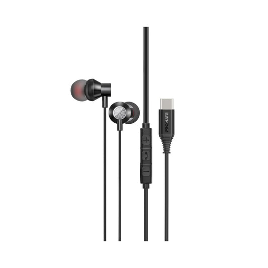 Promate Silken-C Ergonomic In-Ear USB-C Wired Stereo Earphones - Black