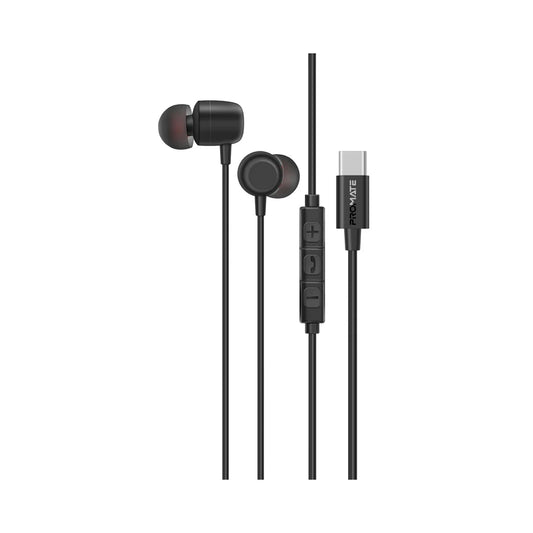 Promate Silken-ENC Ergonomic In-Ear USB-C Wired ENC Stereo Earphones - Black