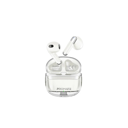 Promate TransPods High Definition Transparent TWS Earbuds with IntelliTouch - White