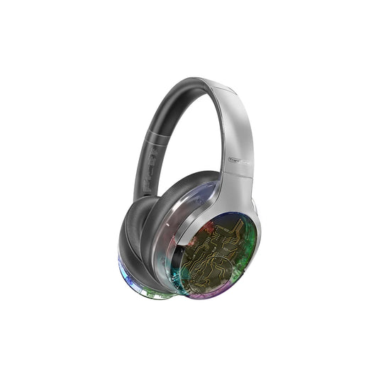 Promate TransTune Active Noise Cancelling Hi-Fi Stereo Wireless Headphones with RGB Lights - Silver